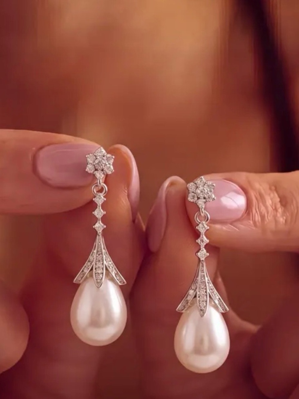 Elegant Pearl Drop Earrings - White Pearls with Silver Accents